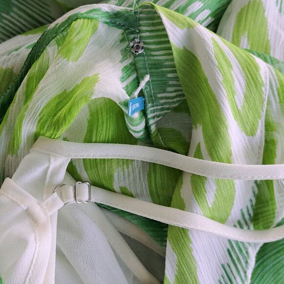 J. McLaughlin Libre Silk Caftan Maxi Dress Size M/L Resort Green Flowy Boho Chic - Picture 9 of 11